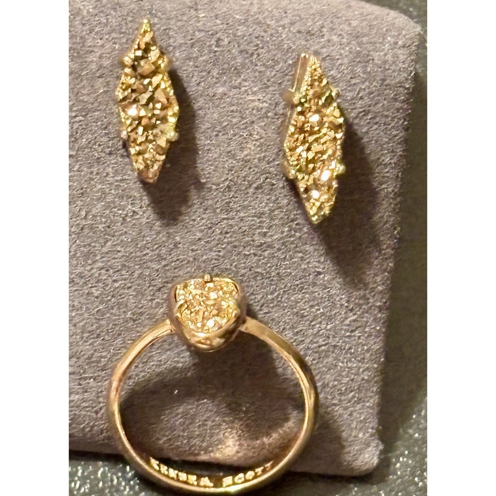 Kendra Scott Gold Druzy Ari Heart Ring & Tessa Earrings